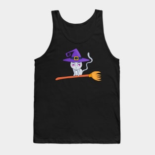 Witch Cat Flying on a Broom Tank Top